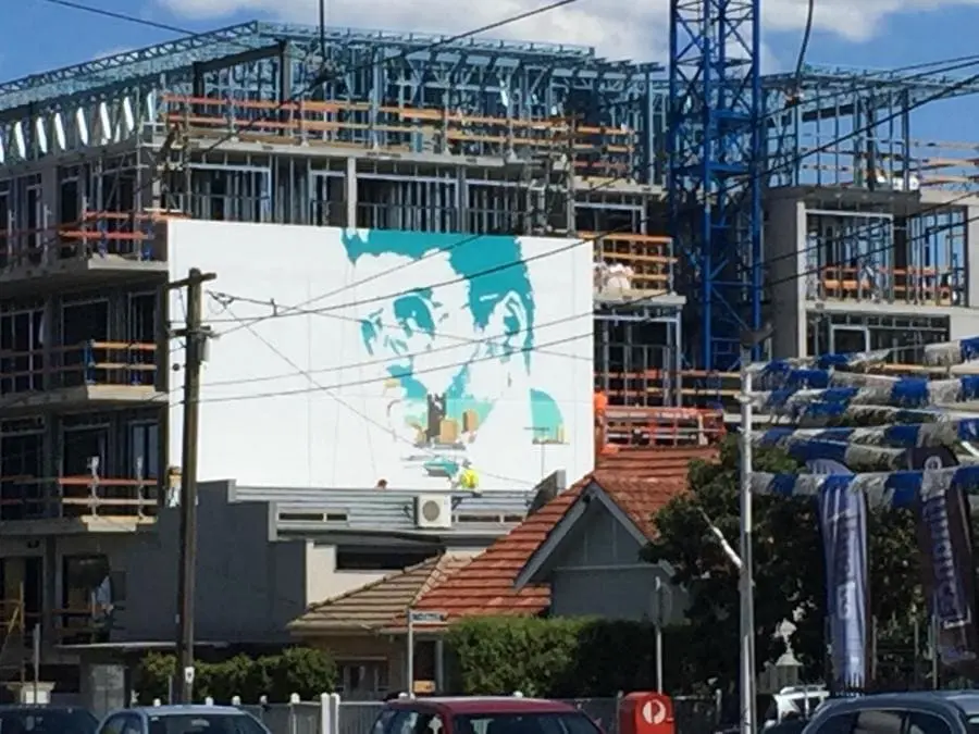 A mural on the side of a building.
