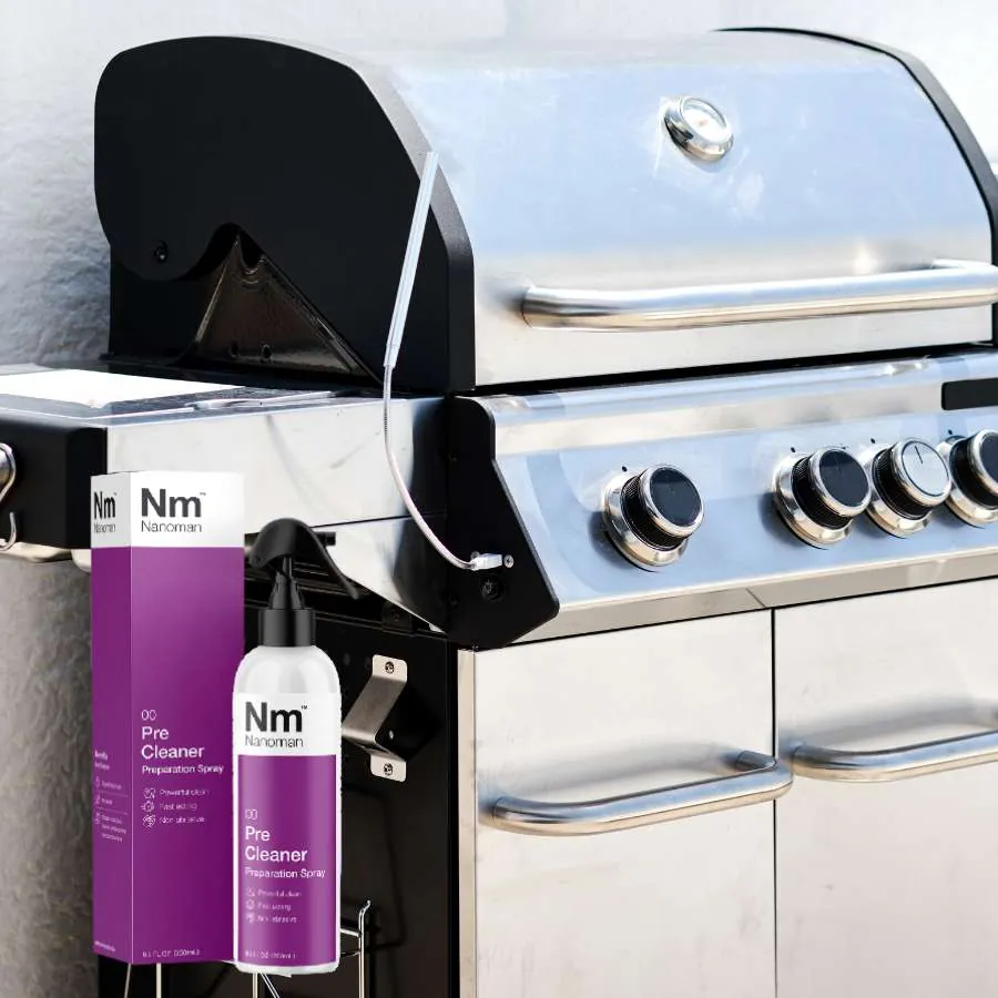 Pre Cleaner beside a stainless steel barbecue