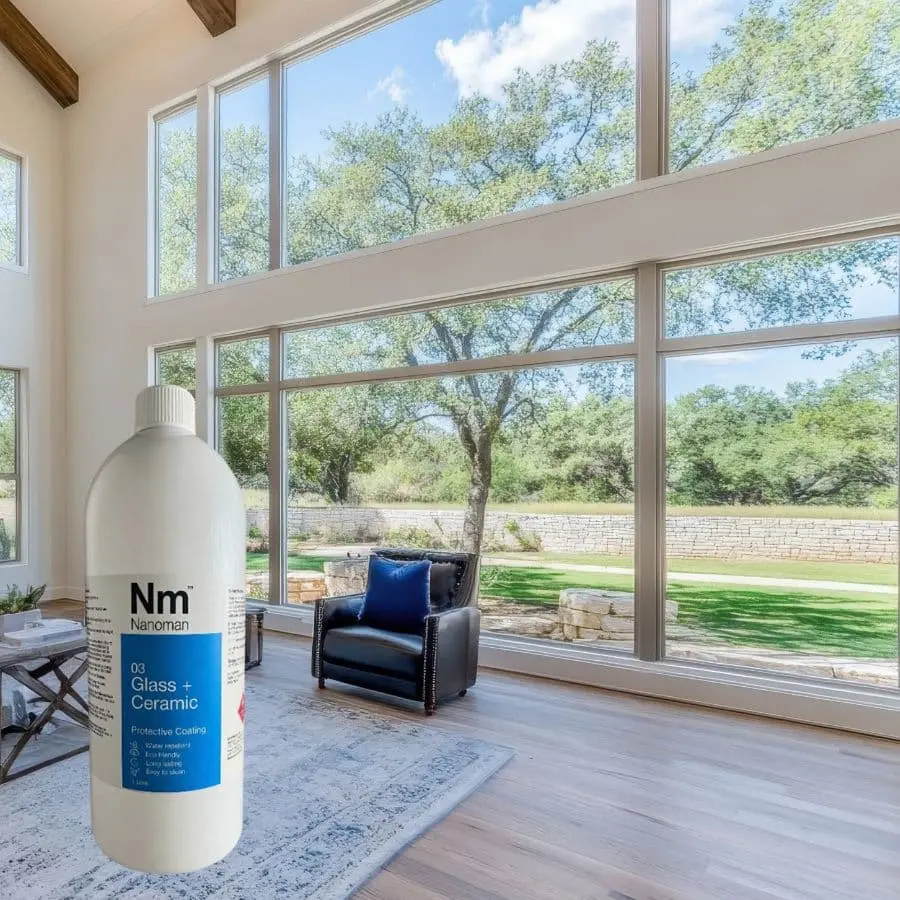 Glass Coating Kit 1 L bottle in a bright room with large windows