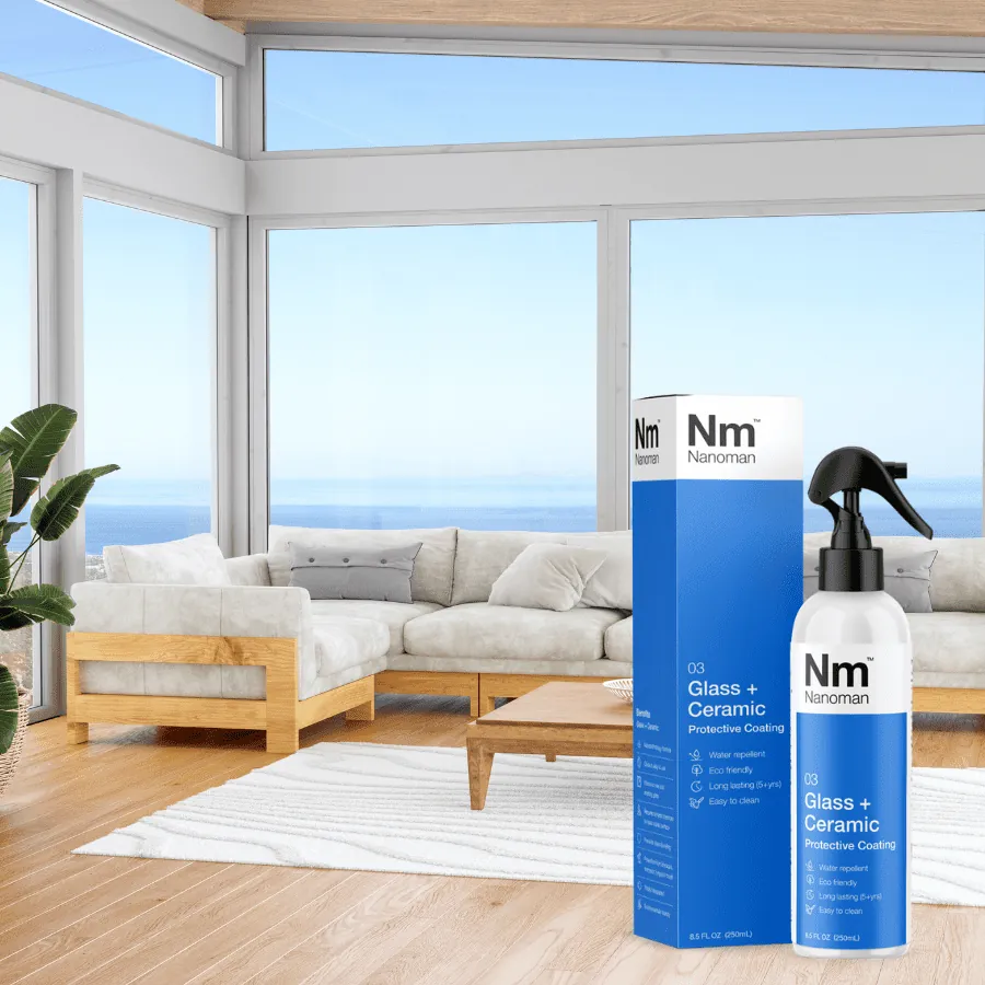 Glass coating 250 ml in a bright living room with large windows