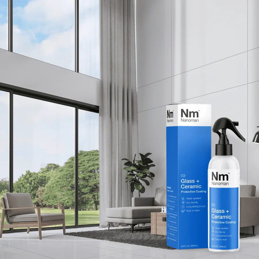 Glass Coating Kit by large living room windows