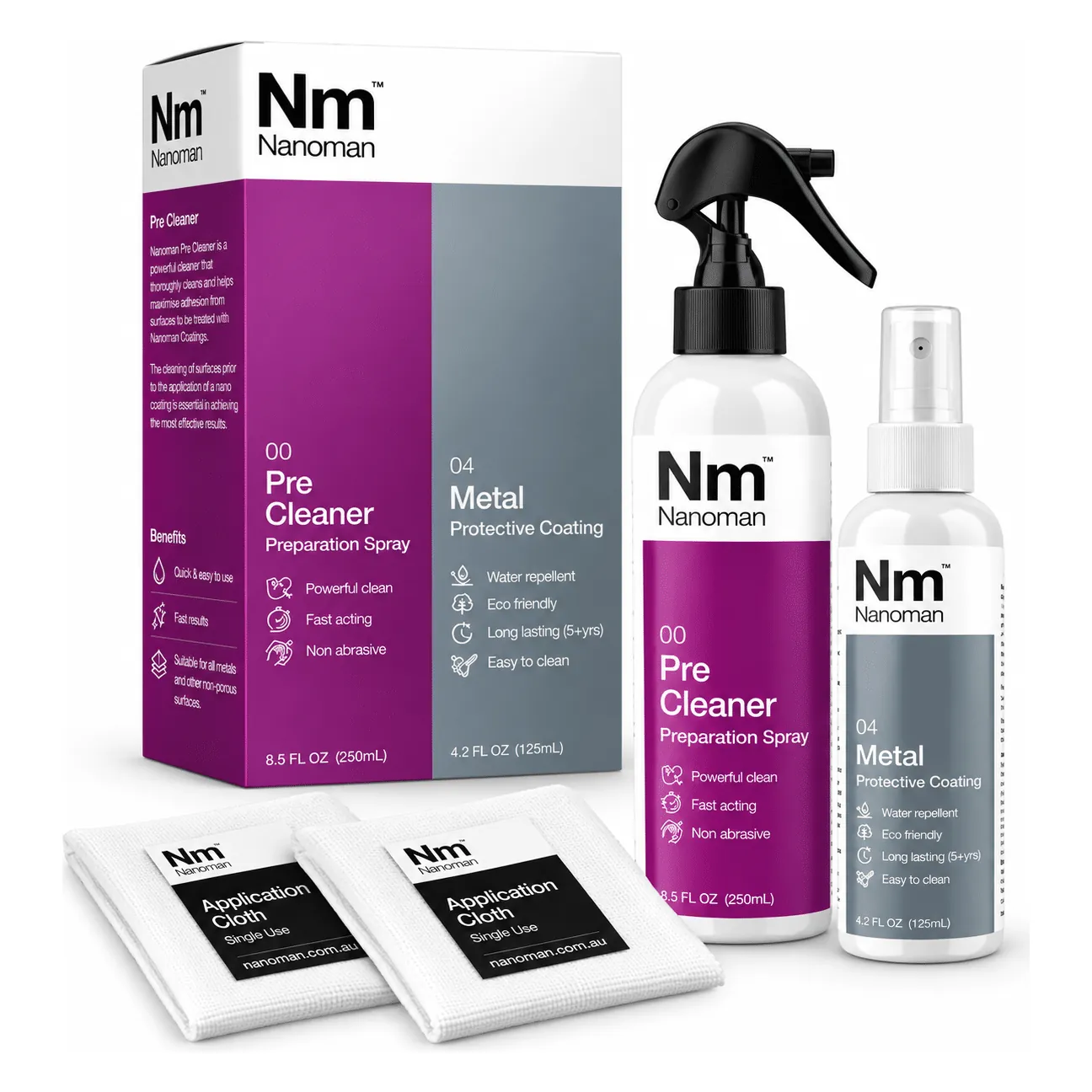 Metal Coating Kit: Pre Cleaner 250 ml, metal coating 125 ml and two applicator cloths