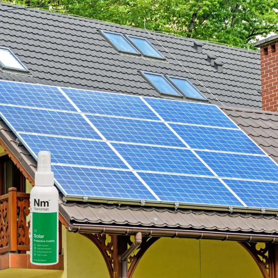 Solar Panel Coating on a roof with solar panels