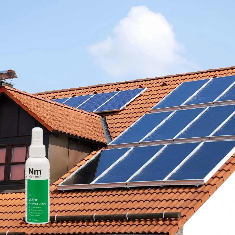 Solar Panel Coating spray bottle by rooftop solar panels
