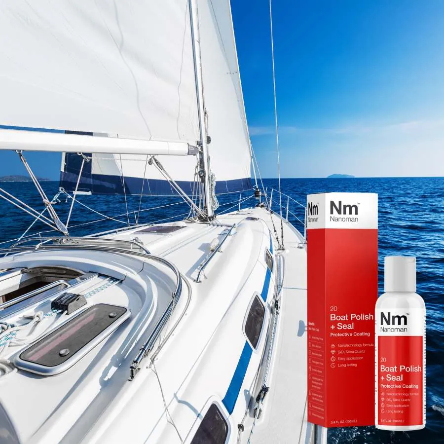 Boat Polish + Seal 250 ml and box on the deck of a sailboat