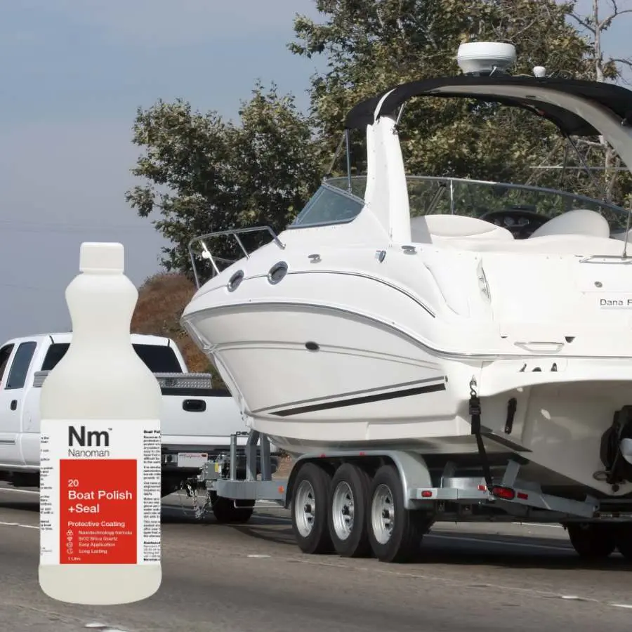 Boat Polish + Seal by a boat on a trailer