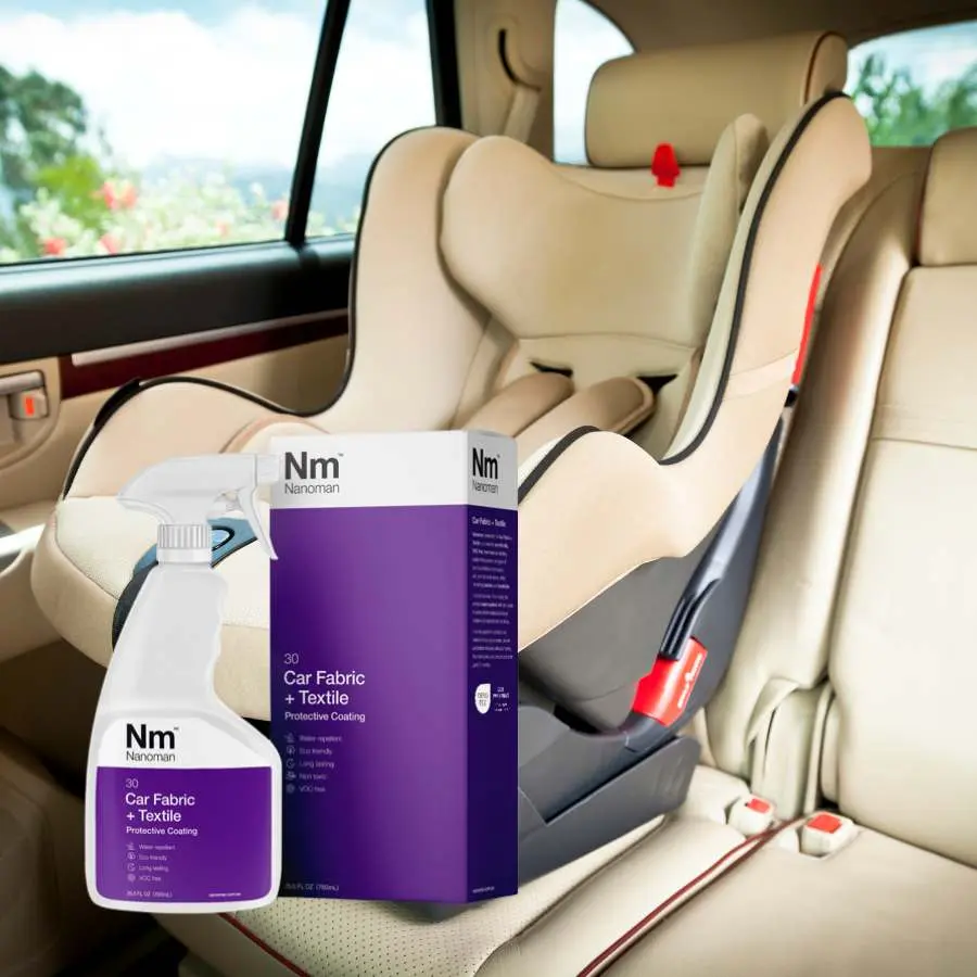 Car Fabric Protector Spray by a child car seat