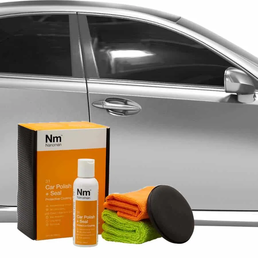 Car Polish and Sealant Kit beside a silver car