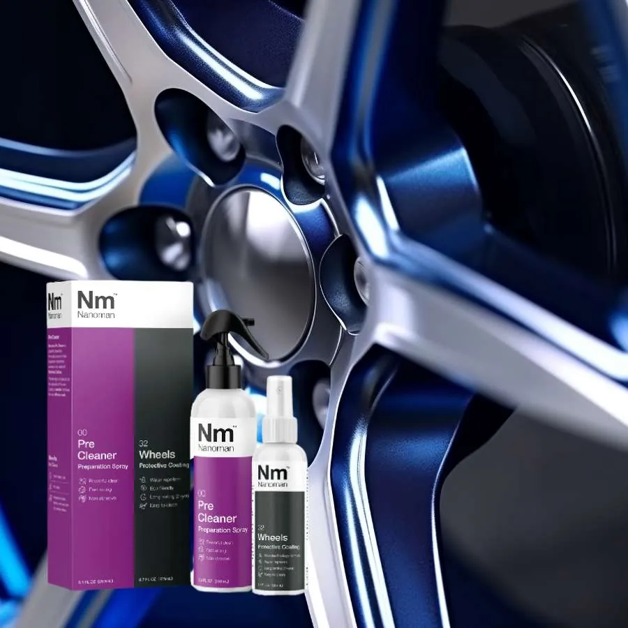 Wheels Coating Kit beside a close-up of an alloy rim