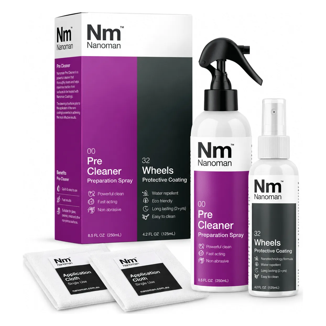 Wheels Coating Kit: Pre Cleaner 250 ml, wheel coating 125 ml and two applicator cloths