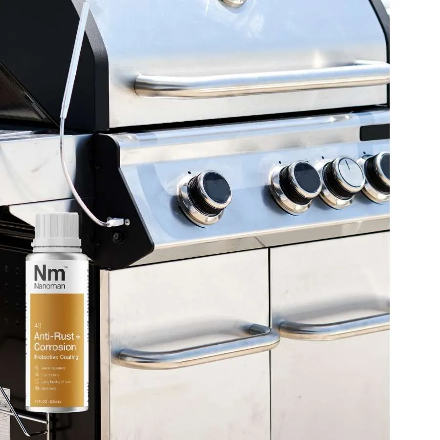 Anti-Rust + Corrosion beside a stainless steel barbecue